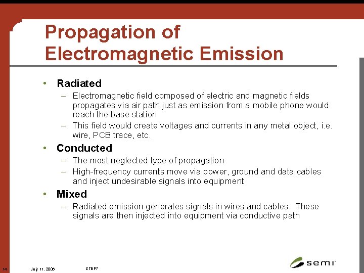 Propagation of Electromagnetic Emission • Radiated – Electromagnetic field composed of electric and magnetic