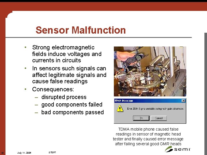 Sensor Malfunction • Strong electromagnetic fields induce voltages and currents in circuits • In