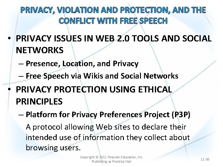 PRIVACY, VIOLATION AND PROTECTION, AND THE CONFLICT WITH FREE SPEECH • PRIVACY ISSUES IN