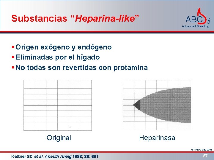 ABC Care Substancias “Heparina-like” Advanced Bleeding § Origen exógeno y endógeno § Eliminadas por