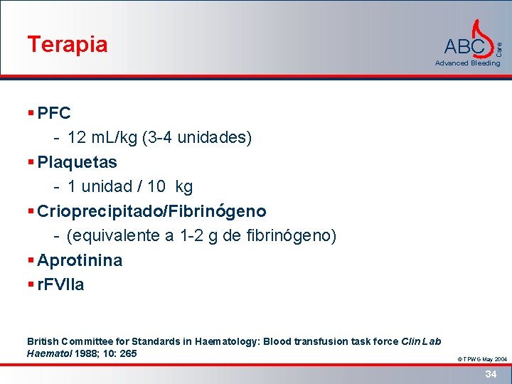 ABC Care Terapia Advanced Bleeding § PFC - 12 m. L/kg (3 -4 unidades)