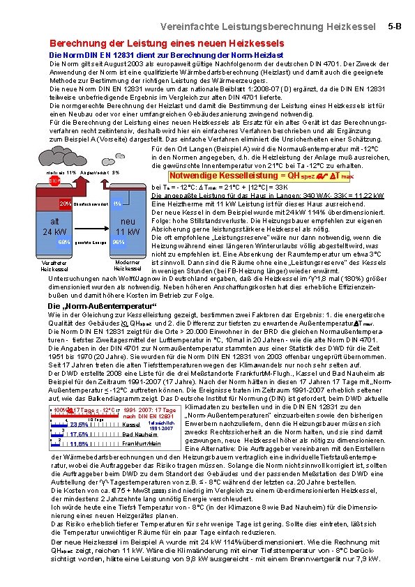 Vereinfachte Leistungsberechnung Heizkessel 5 -B Berechnung der Leistung eines neuen Heizkessels Die Norm DIN