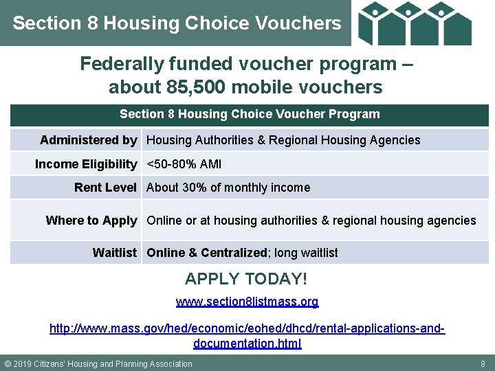 Section 8 Housing Choice Vouchers Federally funded voucher program – about 85, 500 mobile