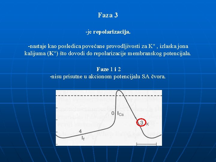 Faza 3 -je repolarizacija. -nastaje kao posledica povećane provodljivosti za K+ , izlaska jona