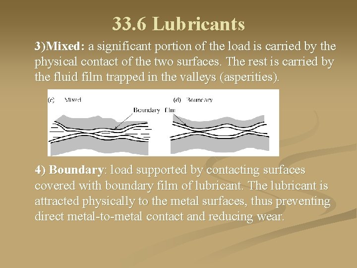 33. 6 Lubricants 3)Mixed: a significant portion of the load is carried by the