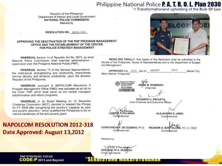 NAPOLCOM RESOLUTION 2012 -318 Date Approved: August 13, 2012 
