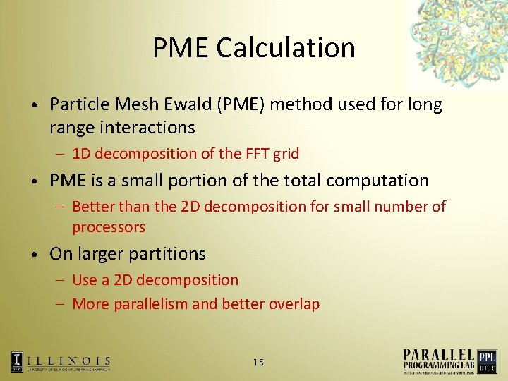 PME Calculation • Particle Mesh Ewald (PME) method used for long range interactions –