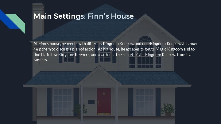 Main Settings: Finn’s House At Finn’s house, he meets with different Kingdom Keepers and