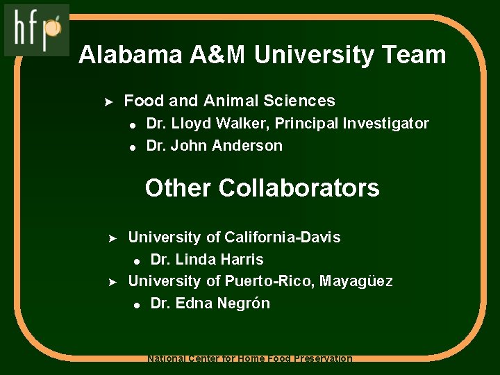 Alabama A&M University Team > Food and Animal Sciences ! Dr. Lloyd Walker, Principal