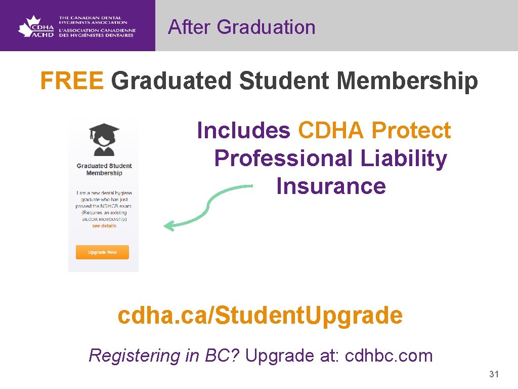 After Graduation FREE Graduated Student Membership Includes CDHA Protect Professional Liability Insurance cdha. ca/Student.