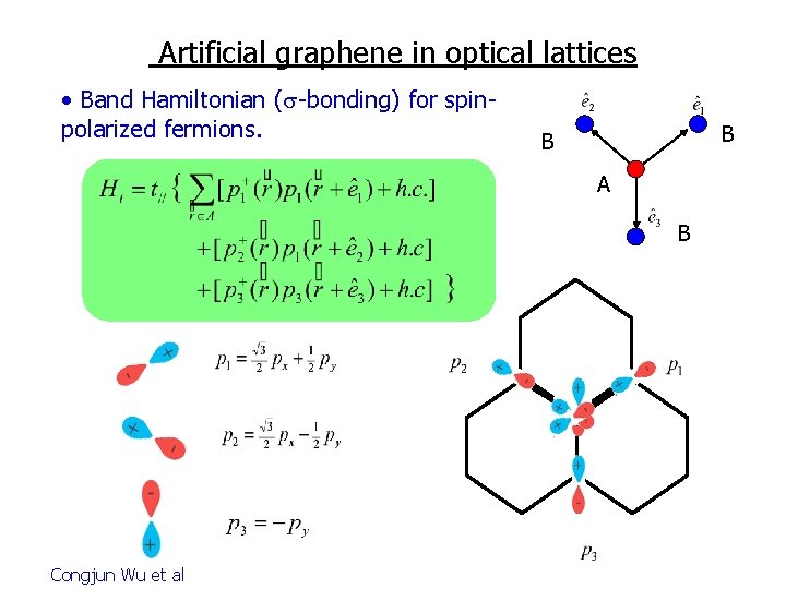 Artificial graphene in optical lattices • Band Hamiltonian (s-bonding) for spinpolarized fermions. B B