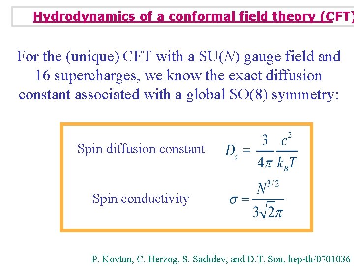 Hydrodynamics of a conformal field theory (CFT) For the (unique) CFT with a SU(N)