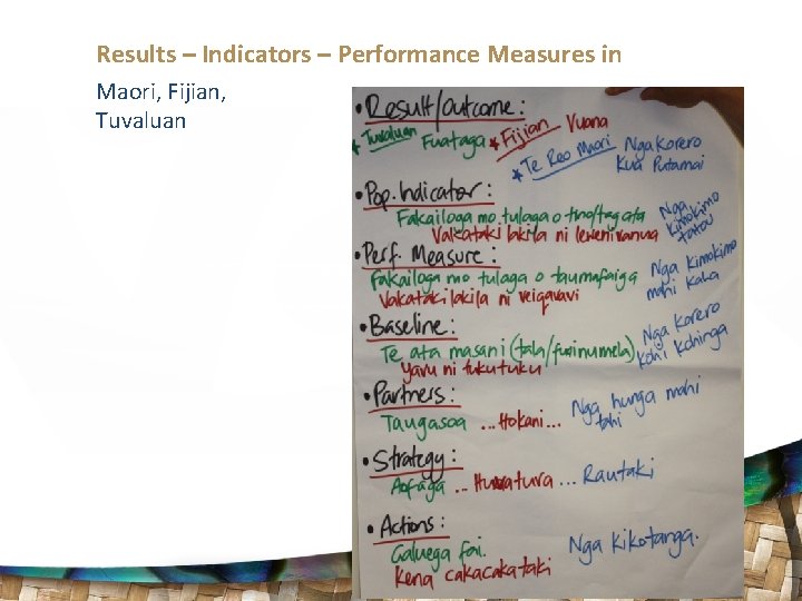 Results – Indicators – Performance Measures in Maori, Fijian, Tuvaluan 