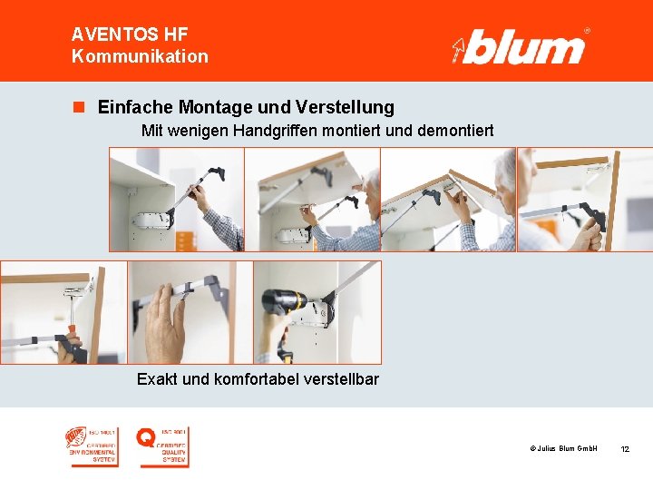 AVENTOS HF Kommunikation n Einfache Montage und Verstellung Mit wenigen Handgriffen montiert und demontiert