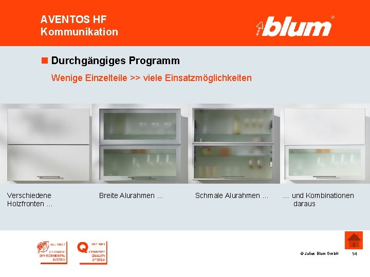 AVENTOS HF Kommunikation n Durchgängiges Programm Wenige Einzelteile >> viele Einsatzmöglichkeiten Verschiedene Holzfronten …