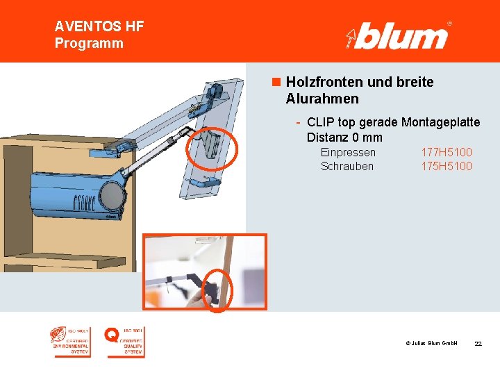 AVENTOS HF Programm n Holzfronten und breite Alurahmen - CLIP top gerade Montageplatte Distanz