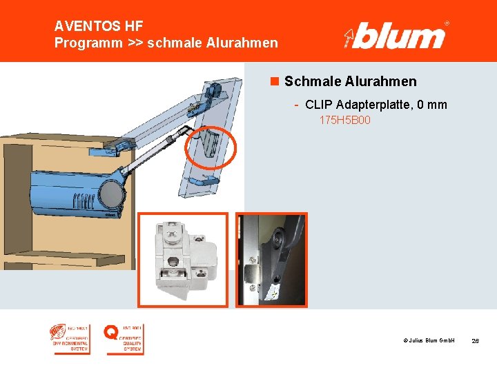 AVENTOS HF Programm >> schmale Alurahmen n Schmale Alurahmen - CLIP Adapterplatte, 0 mm