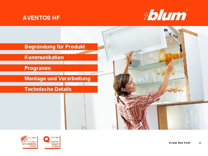 AVENTOS HF Begründung für Produkt Kommunikation Programm Montage und Verarbeitung Technische Details © Julius