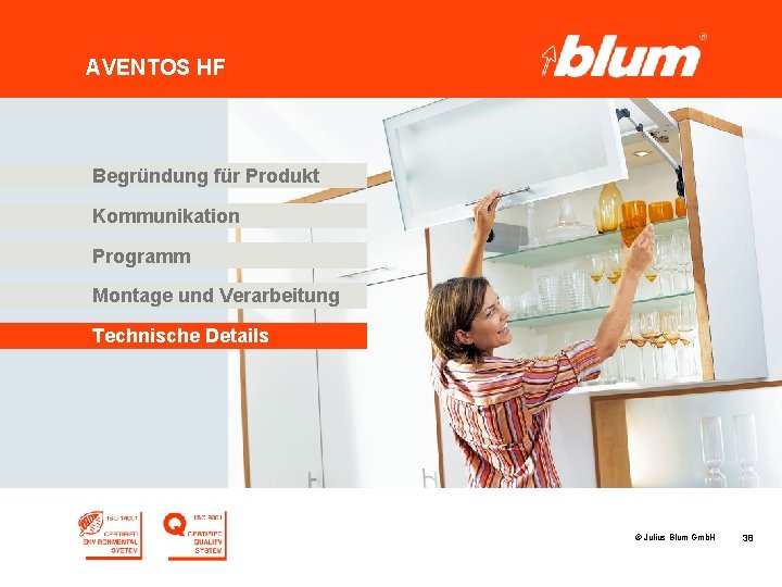 AVENTOS HF Begründung für Produkt Kommunikation Programm Montage und Verarbeitung Technische Details © Julius