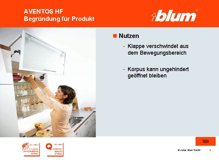 AVENTOS HF Begründung für Produkt n Nutzen - Klappe verschwindet aus dem Bewegungsbereich -