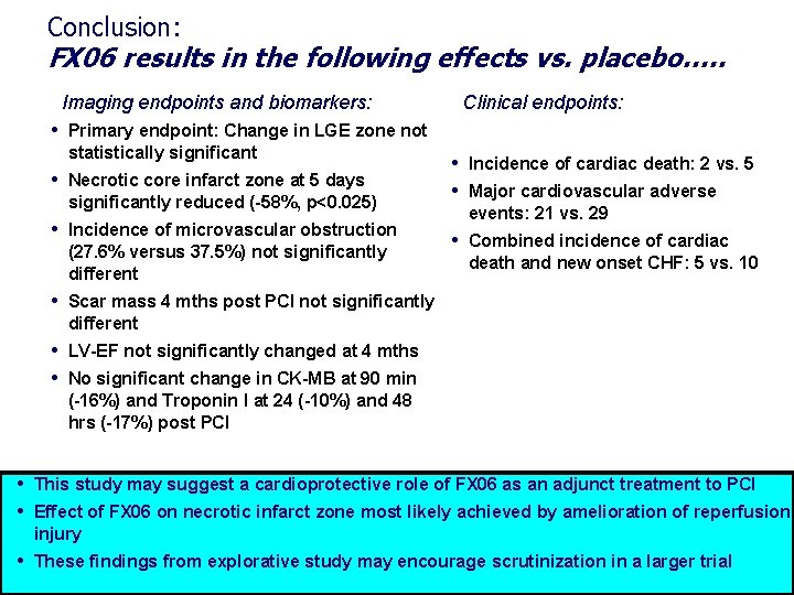 Conclusion: FX 06 results in the following effects vs. placebo…. . Imaging endpoints and