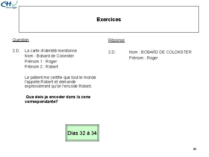 Exercices Question Réponse 2. D. La carte d’identité mentionne Nom : Bobard de Colonster