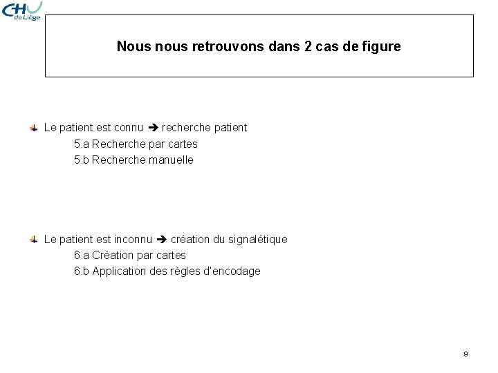 Nous nous retrouvons dans 2 cas de figure Le patient est connu recherche patient Nous nous retrouvons dans 2 cas de figure Le patient est connu recherche patient