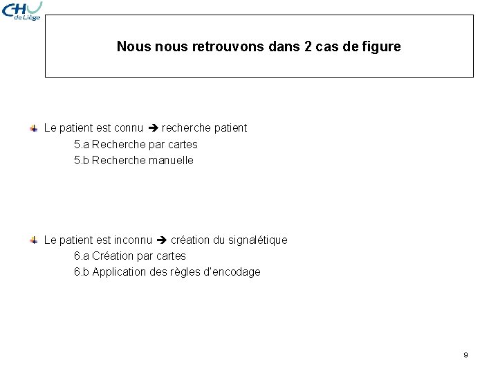 Nous nous retrouvons dans 2 cas de figure Le patient est connu recherche patient