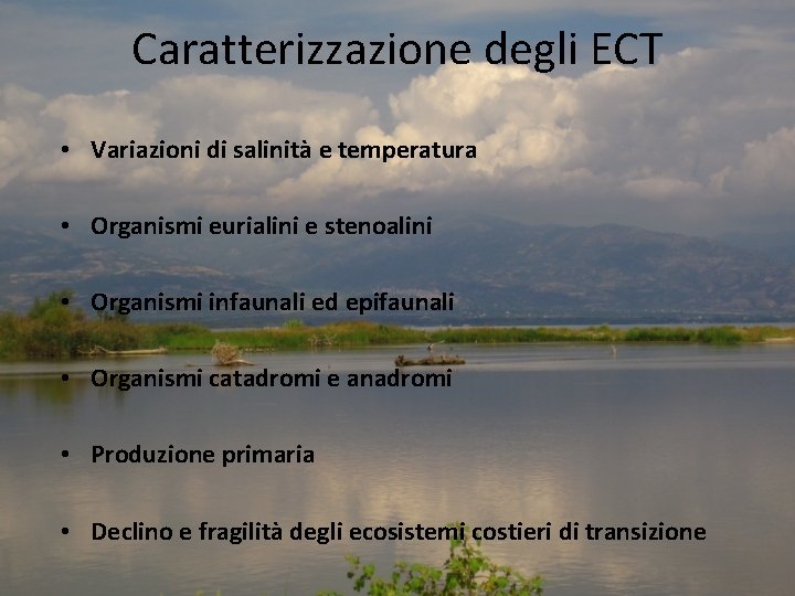 Caratterizzazione degli ECT • Variazioni di salinità e temperatura • Organismi eurialini e stenoalini