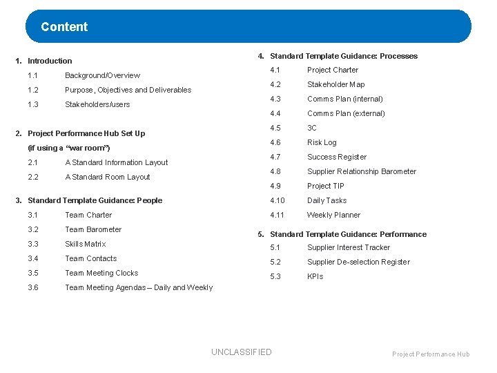 Content 4. Standard Template Guidance: Processes 1. Introduction 1. 1 Background/Overview 1. 2 Purpose,
