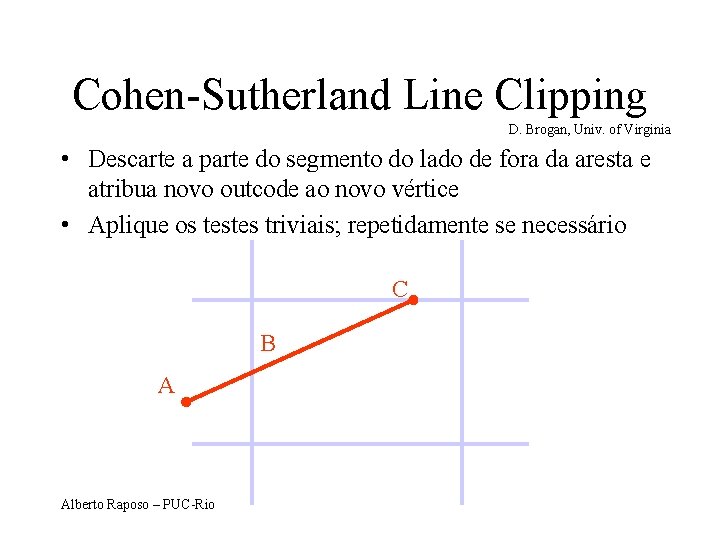 Cohen-Sutherland Line Clipping D. Brogan, Univ. of Virginia • Descarte a parte do segmento