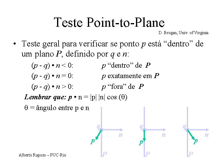 Teste Point-to-Plane D. Brogan, Univ. of Virginia • Teste geral para verificar se ponto