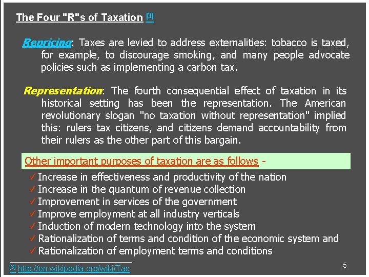 The Four "R"s of Taxation [3] Repricing: Taxes are levied to address externalities: tobacco