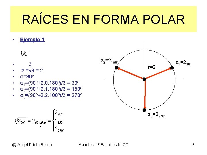 RAÍCES EN FORMA POLAR • Ejemplo 1 • • • 3 |z|=√ 8 =