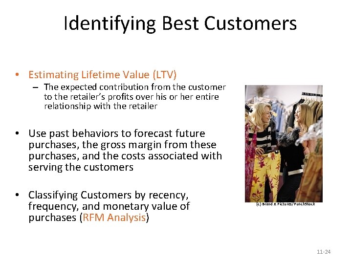 Identifying Best Customers • Estimating Lifetime Value (LTV) – The expected contribution from the
