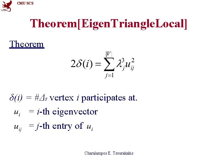 CMU SCS Theorem[Eigen. Triangle. Local] Theorem δ(i) = #Δs vertex i participates at. =