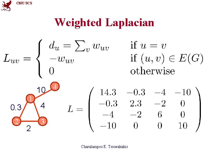 CMU SCS Weighted Laplacian 10 4 0. 3 2 1 2 4 3 Charalampos