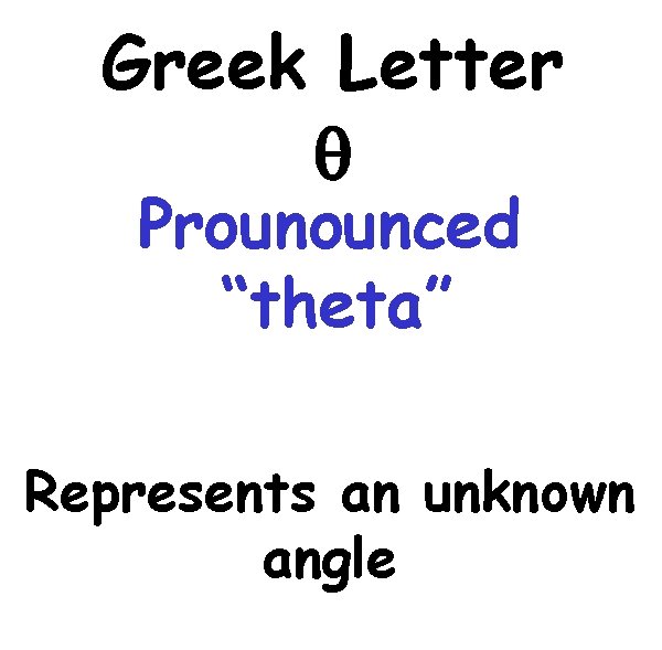 Greek Letter q Prounounced “theta” Represents an unknown angle 