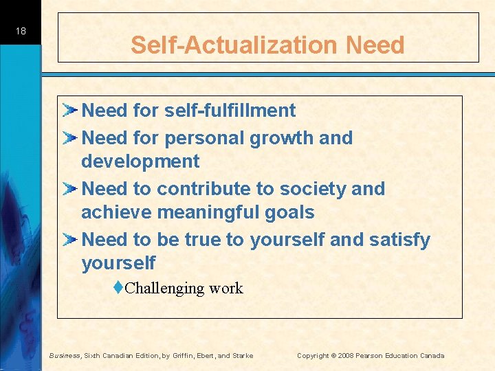 18 Self-Actualization Need for self-fulfillment Need for personal growth and development Need to contribute