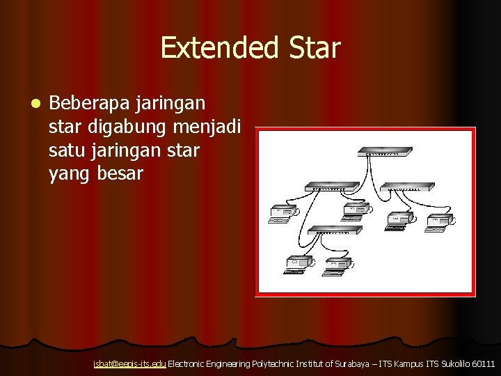Extended Star l Beberapa jaringan star digabung menjadi satu jaringan star yang besar isbat@eepis-its.