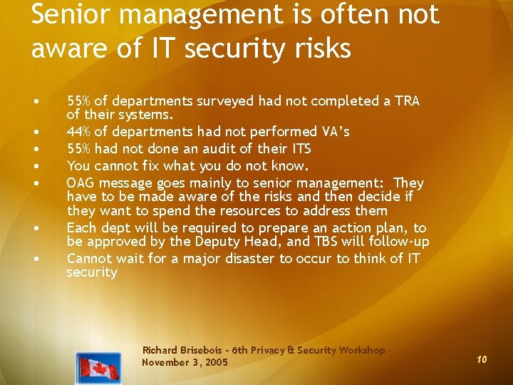 Senior management is often not aware of IT security risks • • 55% of