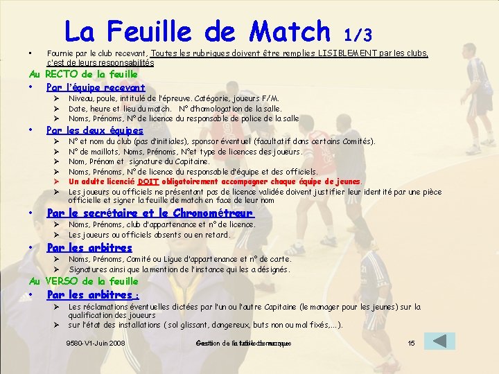  • La Feuille de Match 1/3 Fournie par le club recevant, Toutes les