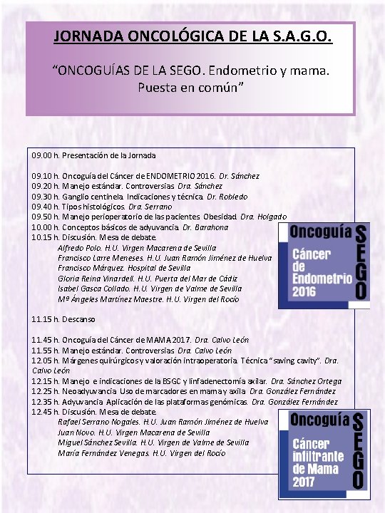 JORNADA ONCOLÓGICA DE LA S. A. G. O. “ONCOGUÍAS DE LA SEGO. Endometrio y