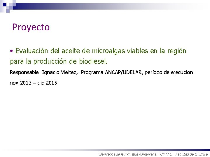 Proyecto • Evaluación del aceite de microalgas viables en la región para la producción