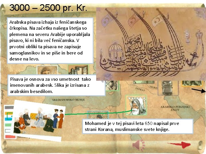 3000 – 2500 pr. Kr. Arabska pisava izhaja iz feničanskega črkopisa. Na začetku našega