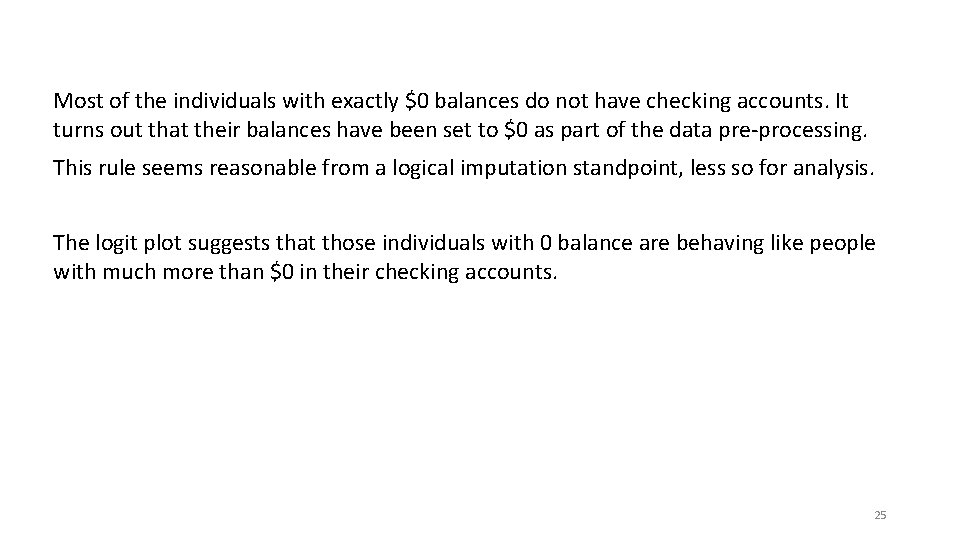 Most of the individuals with exactly $0 balances do not have checking accounts. It