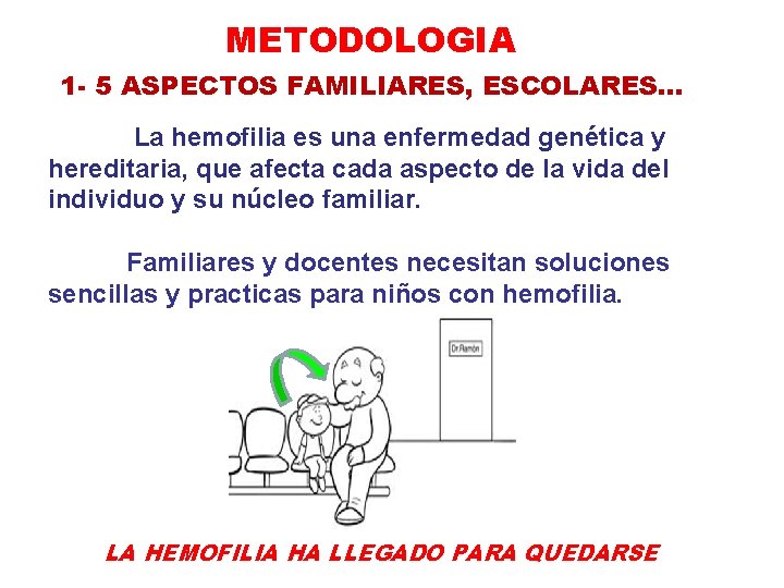 METODOLOGIA 1 - 5 ASPECTOS FAMILIARES, ESCOLARES… La hemofilia es una enfermedad genética y