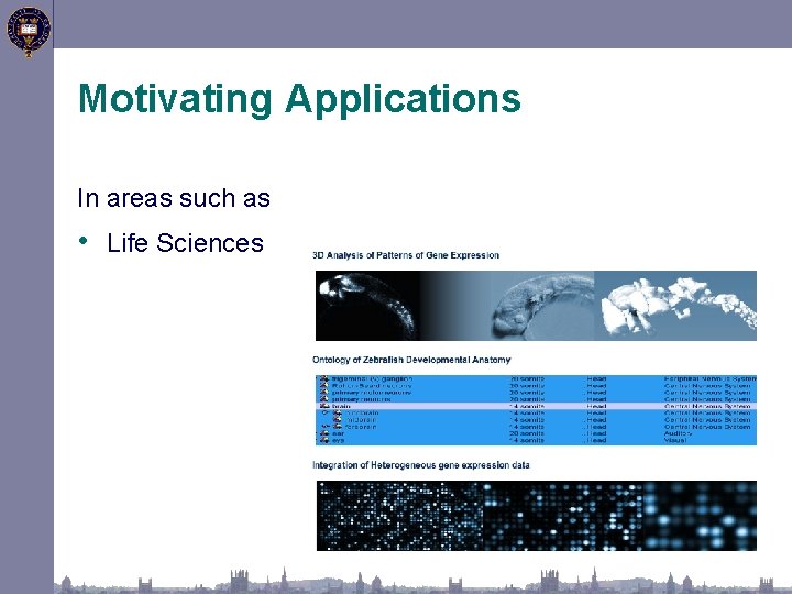 Motivating Applications In areas such as • Life Sciences 