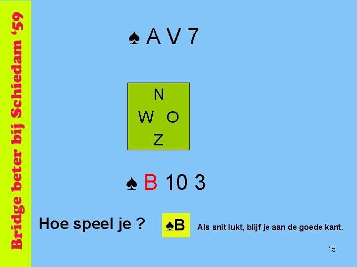♠AV 7 N W O Z ♠ B 10 3 Hoe speel je ?