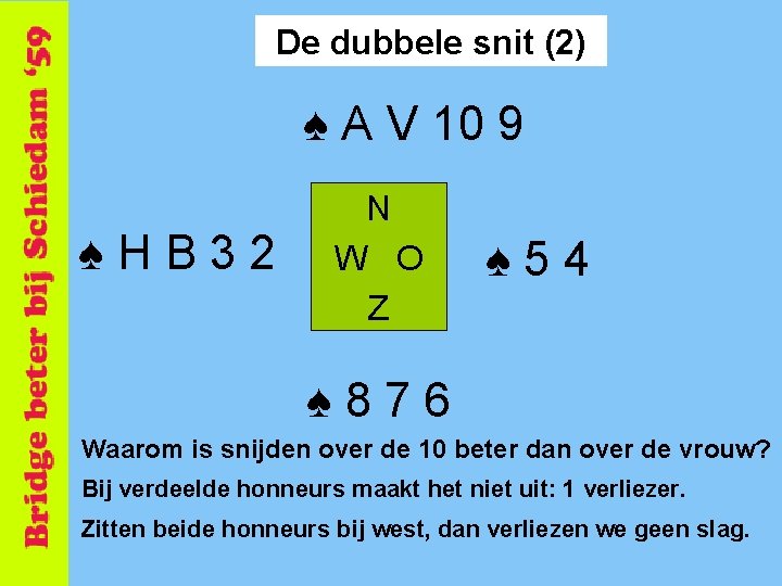 De dubbele snit (2) ♠ A V 10 9 ♠HB 32 N W O